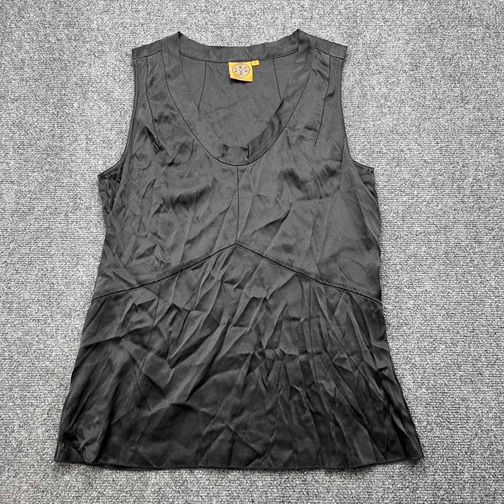 Tory Burch Silk V-Neck Sleeveless Minimalist Black Tank Top